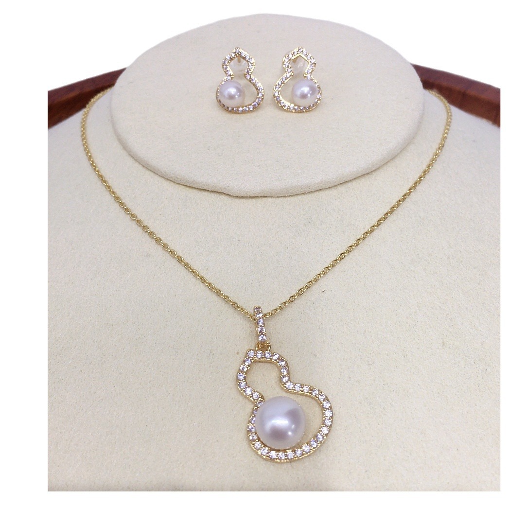 5A natural freshwater pearl pendant earrings ring suit good luck gourd pearl suit wholesale tremolo
