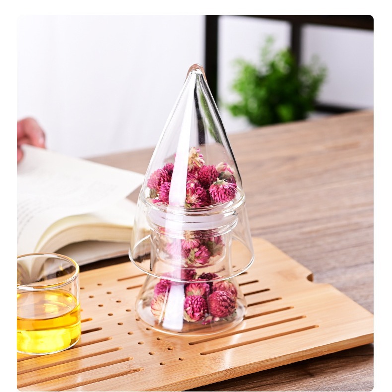 New Chinese-style tea exhibition fragrance device storage jar Tea Pot 3-layer tea Cone tea display special borosilicate glass