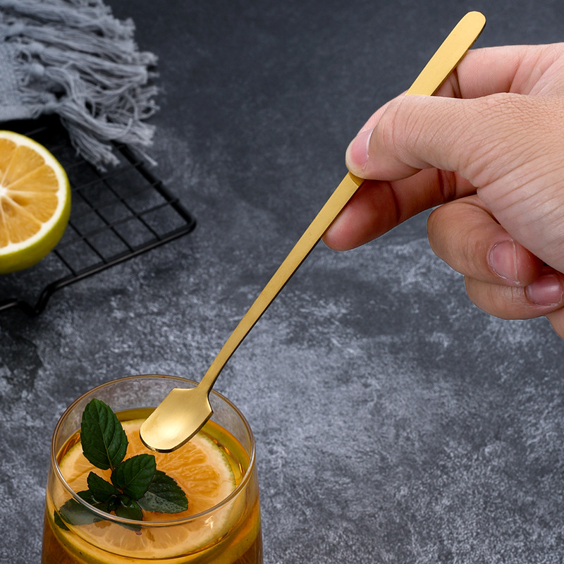 Stainless steel spoon square spoon coffee spoon cup mixing spoon creative fashion long handle spoon gift spoon dessert spoon