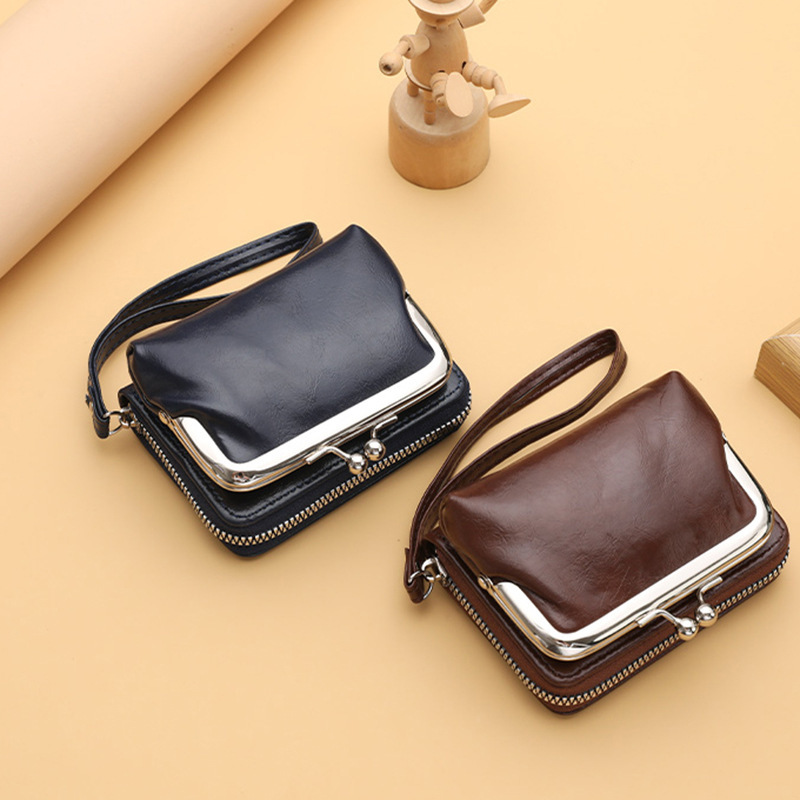 Ready Stock Factory Cross-Border Supply Women's Buckle Coin Purse 4inch Zipper Clip Bag Clutch Bag Retro Bag