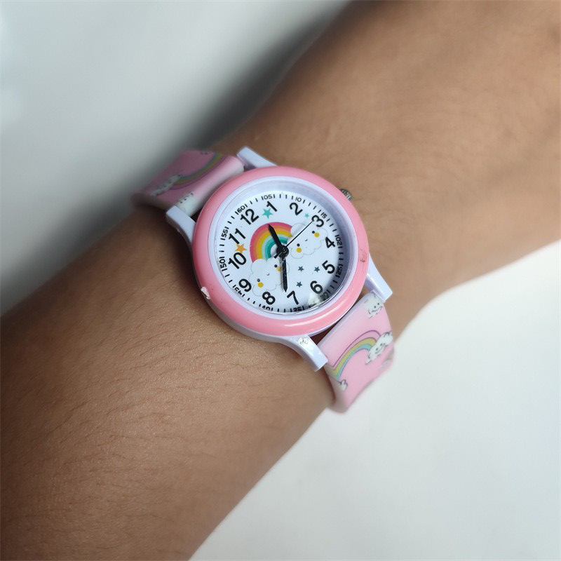 Новые детские часы для девочек милые мультяшные кварцевые часы с принтом радуги и облаков на силиконовом ремешке дропшиппинг