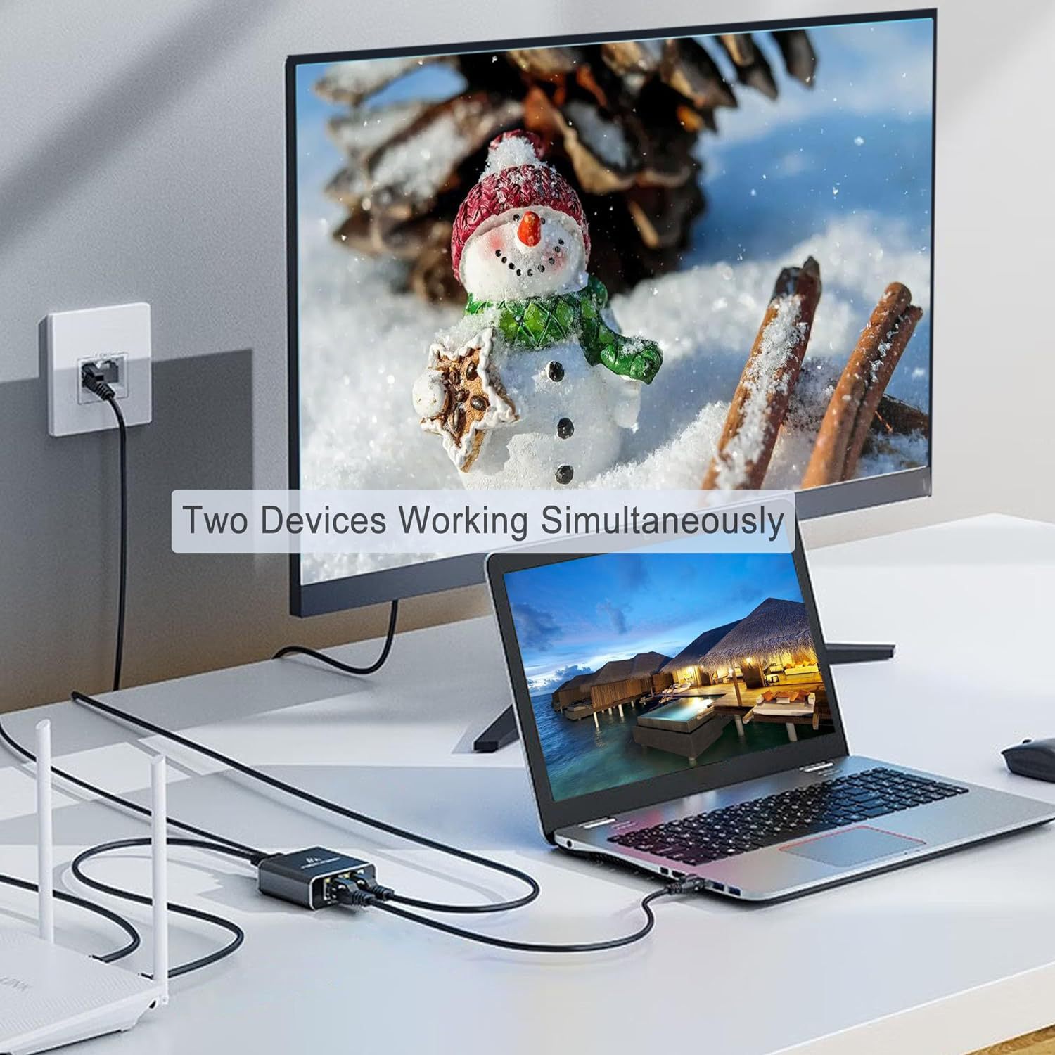 Gigabit network connector 1-2 distributor switch RJ45 network cable 1 in 2 out network cable splitter 1000M