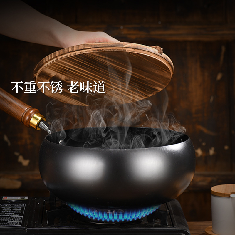 New Zhangqiu Belly Pot Iron Pot Household Hand-wrought Mini Wok Stew Pot Uncoated Non-stick Pan
