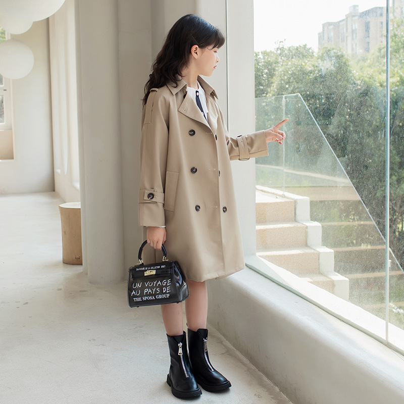 Girls' Windbreaker Coat 2025 Spring and Autumn New Children's Coat Western Style Parent-child Coat Medium and Large Children's Long Coat