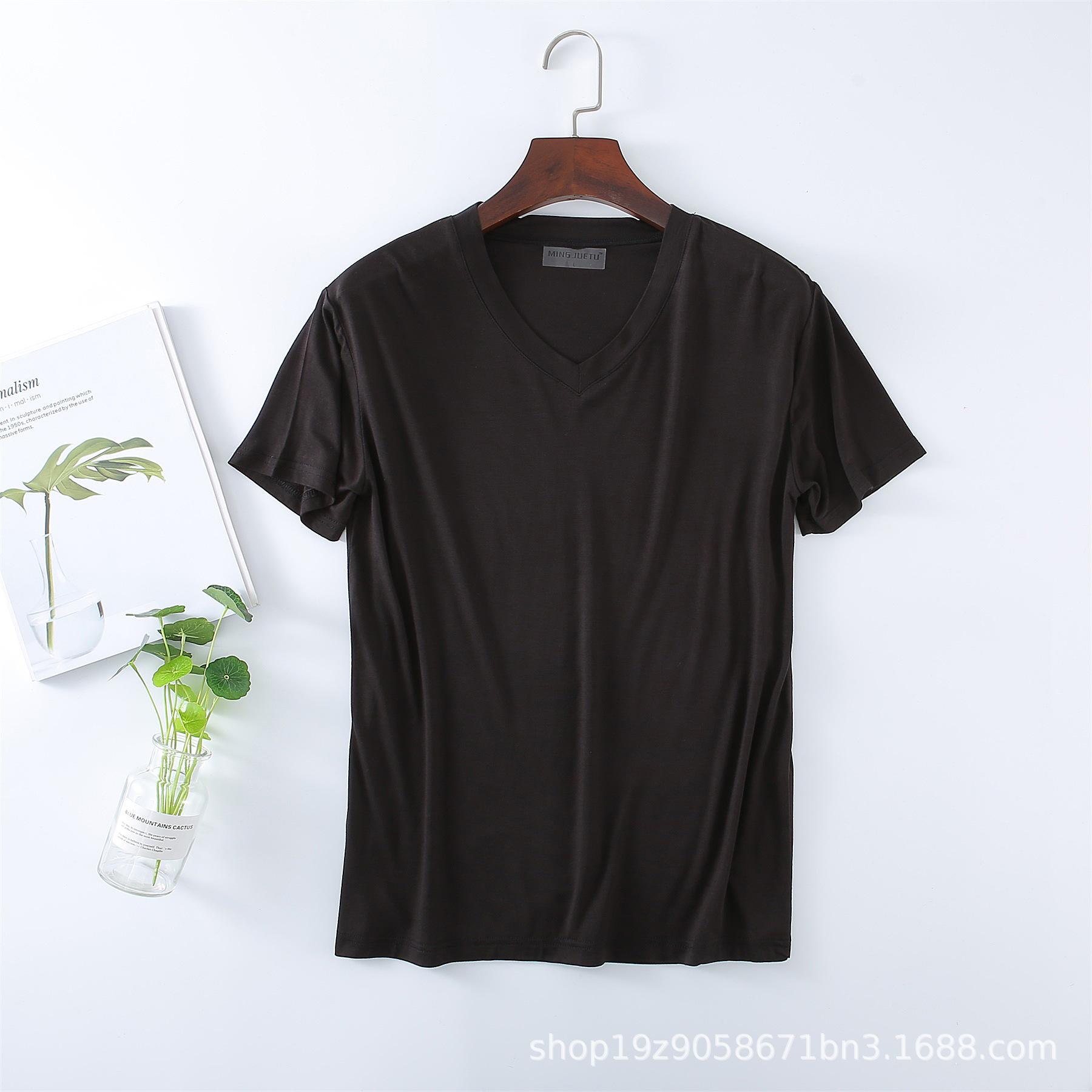 Men's Summer Modal Short-Sleeve V-Neck Thin T-Shirt for Middle-Aged and Elderly, High Elasticity, Plus Size, Wholesale Available
