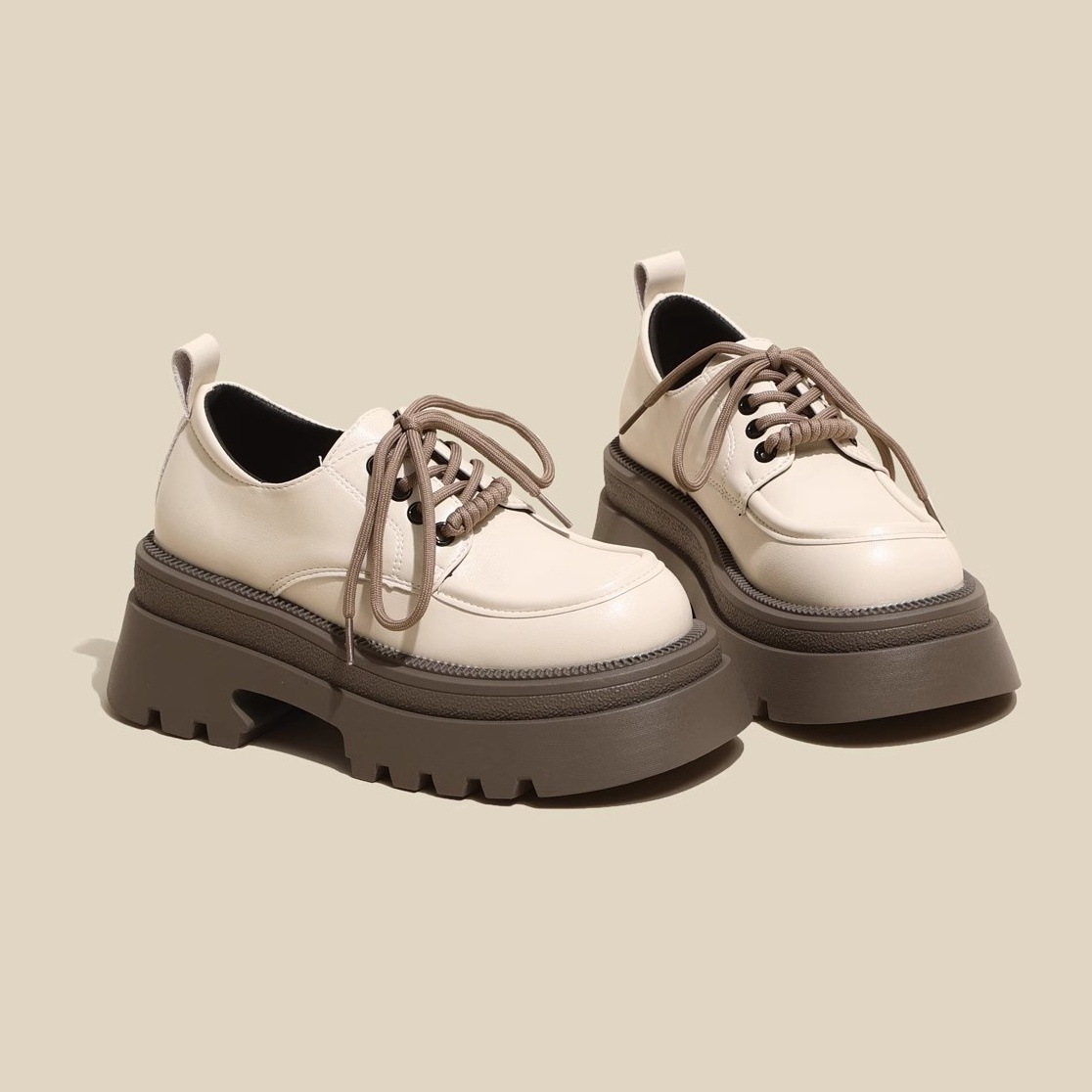 British Style Small Leather Shoes for Women 2025 Autumn and Winter New Heightening Thick-Soled Black Lace-Up Mary Jane Loafers