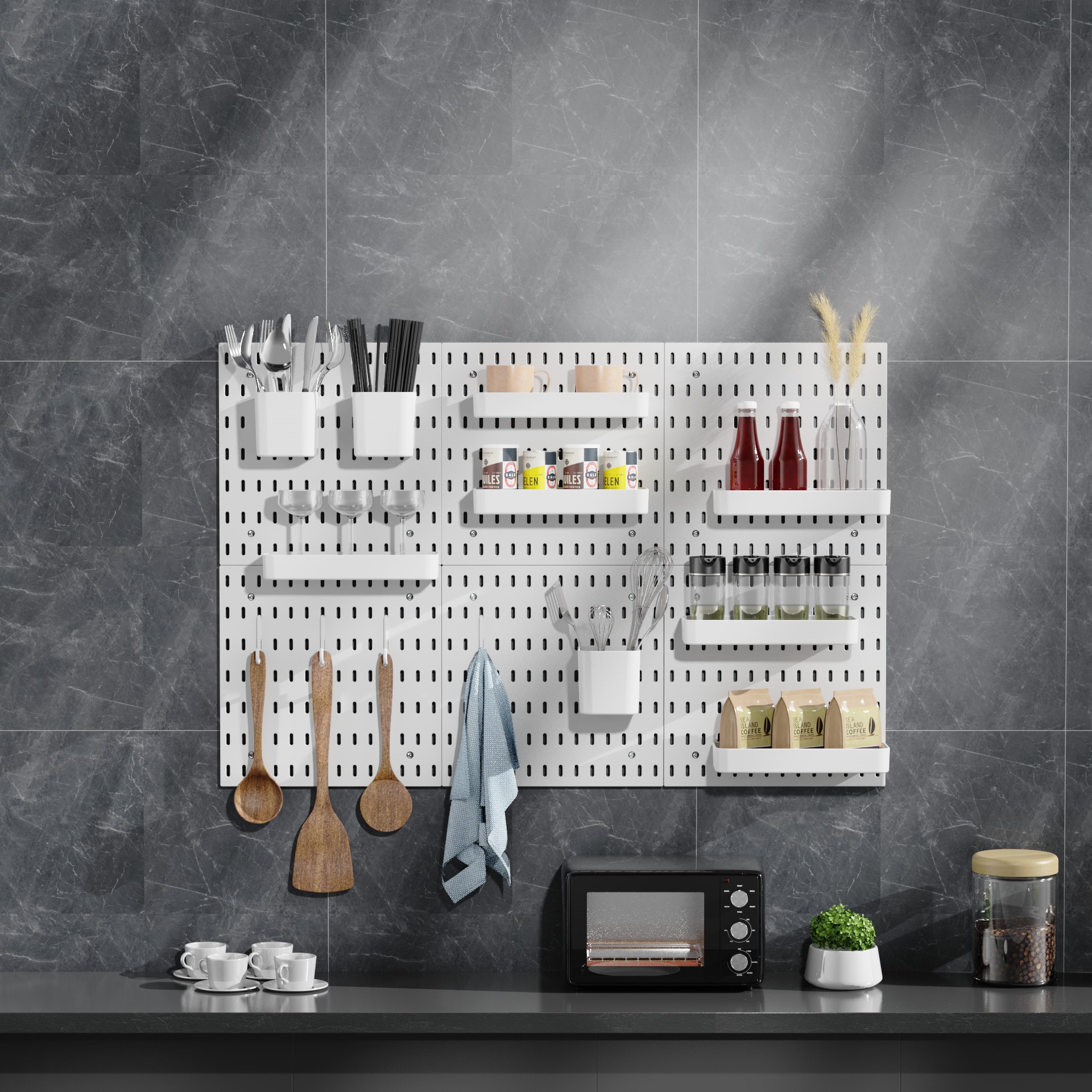 Kitchen Living Room Dormitory White Wall Hanging Punch-Free Thickeneded Wall-Mounted Storage Rack Modular Can Be Combined with Hole Board