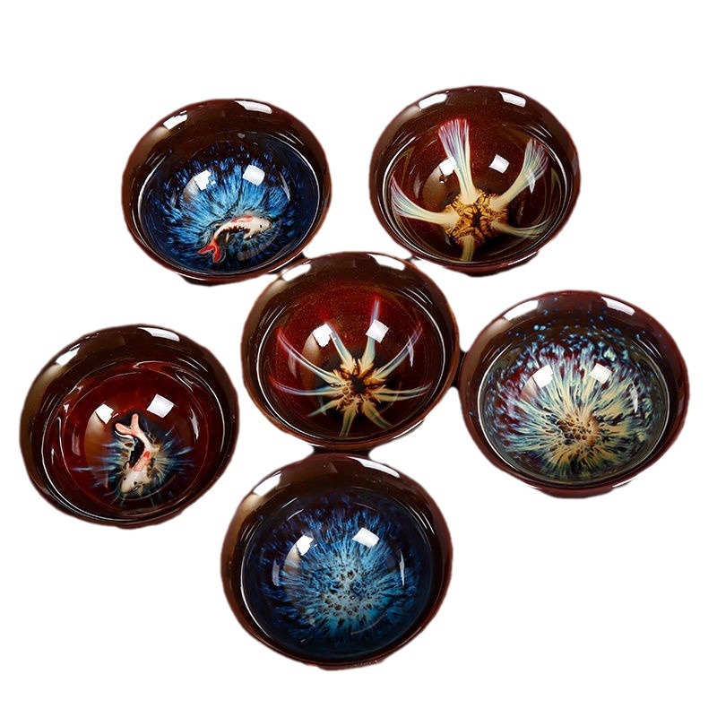 Kiln Change Master Color Glaze Tea Cup High Color Value Internet Celebrity Built Tea Cup Douli Cup Small Tea Cup Full Set Gift Box