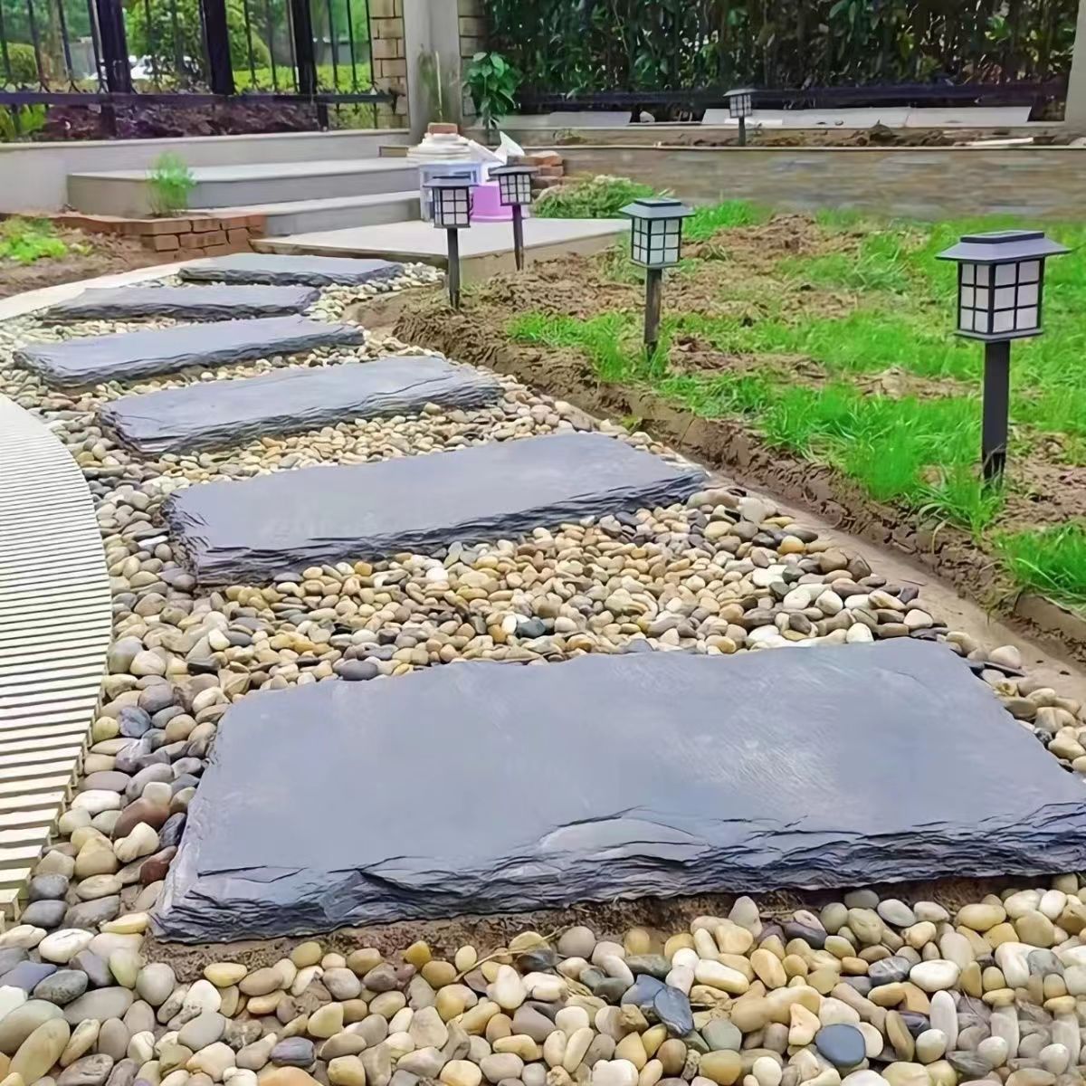 Зеленый сланец, ступенька для двора, irregular stepping stone, сад, вилла, нескользящая плитка, мощеный камень