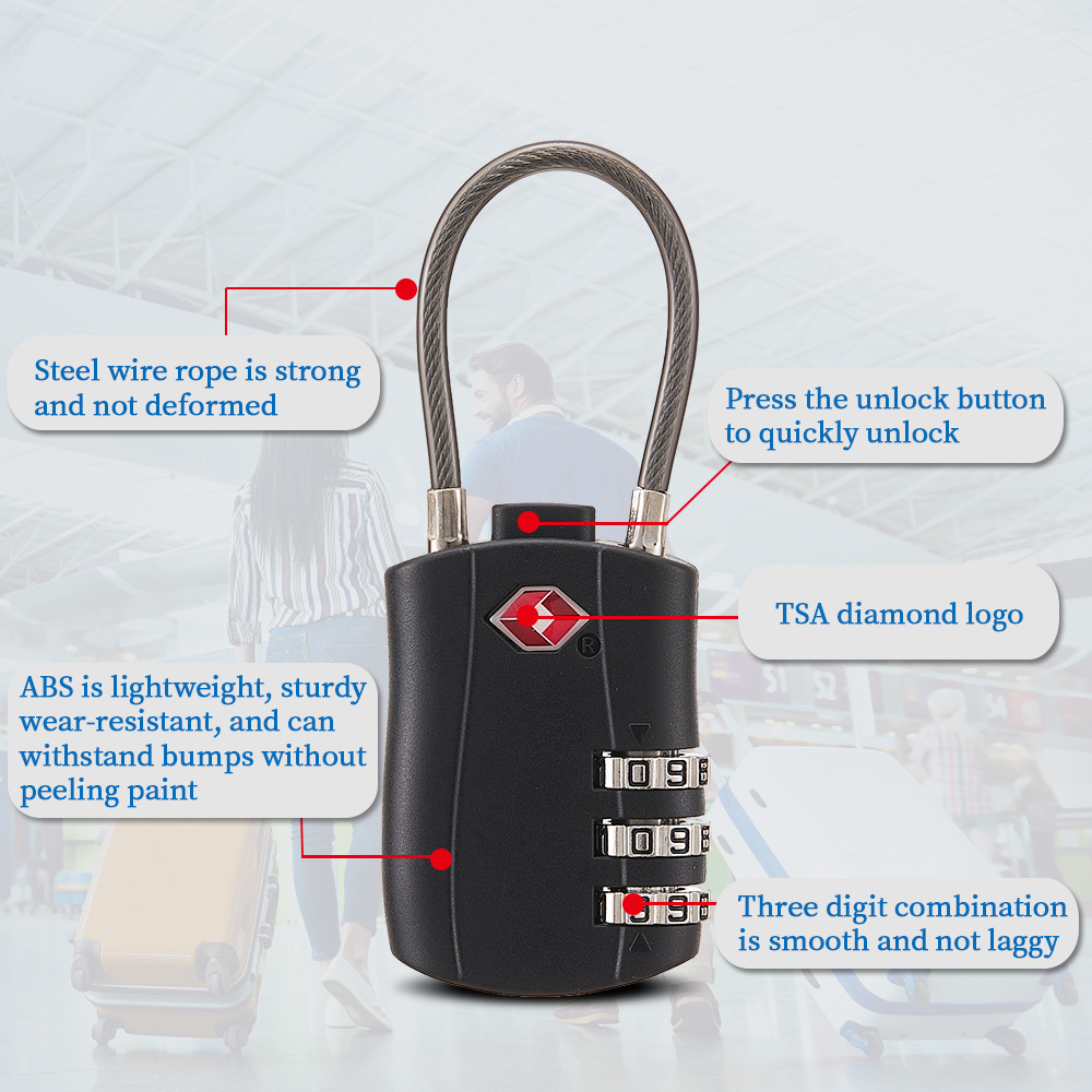 Tsa Password Travel Overseas Lock Backpack Cabinet Soft Wire Rope Lock Travel Bag Lock Tsa Password Customs Lock