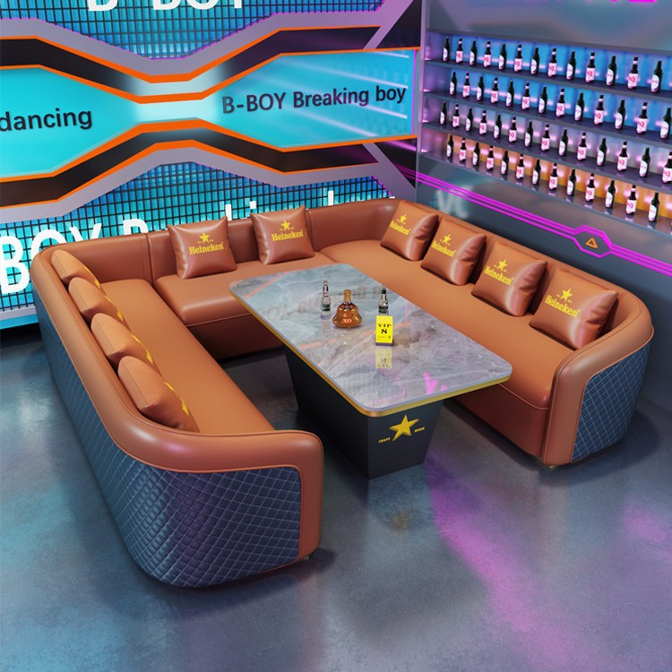 Ktv Sofa Light Luxury Bar Clear Bar Bistro U-Shaped Box Home Theater Club Sofa Coffee Table Set