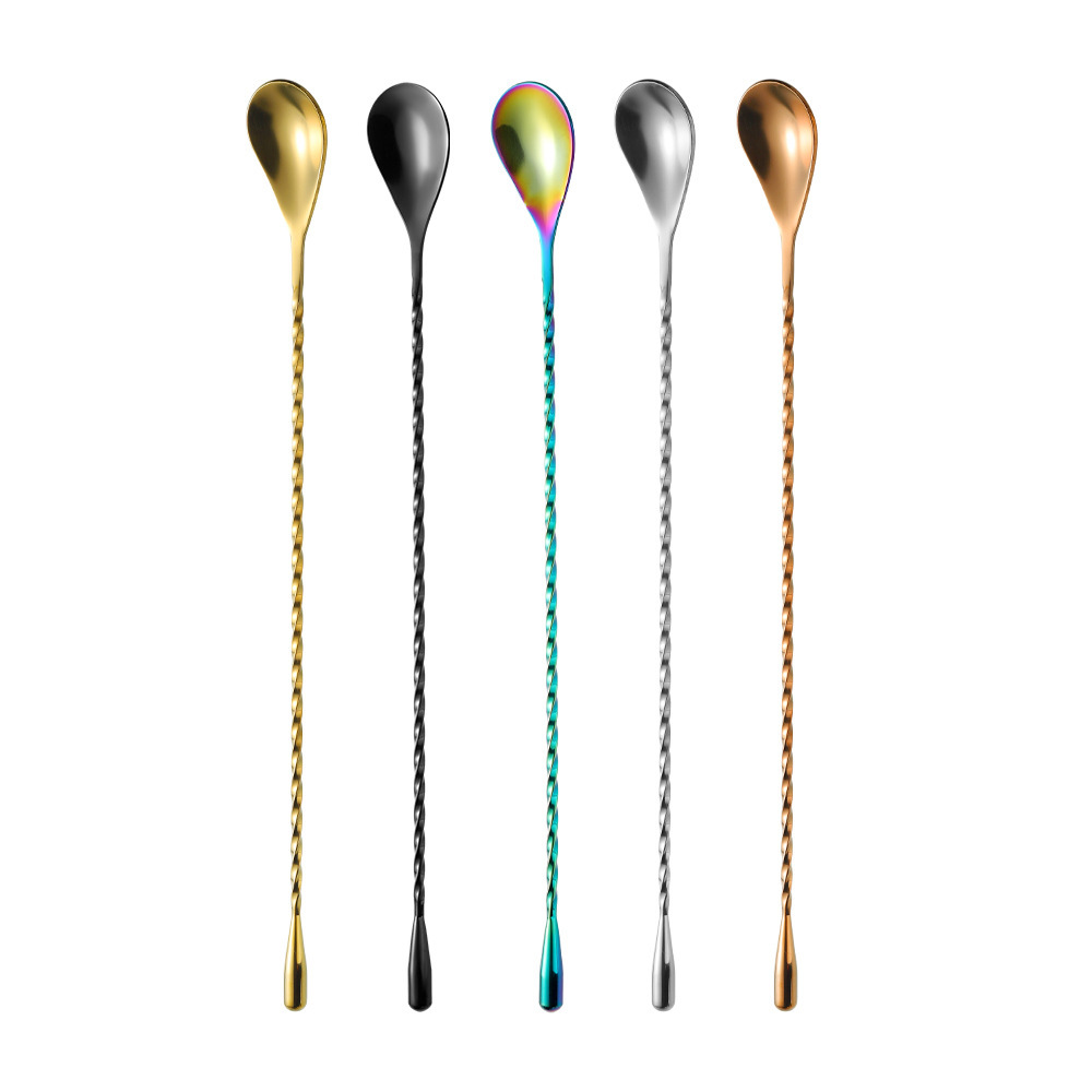Tianlin 304 Stainless Steel Bar Spoon Cocktail Mixing Stick Milk Tea Long Handle Stick Spoon Mixing Long Bar Coffee