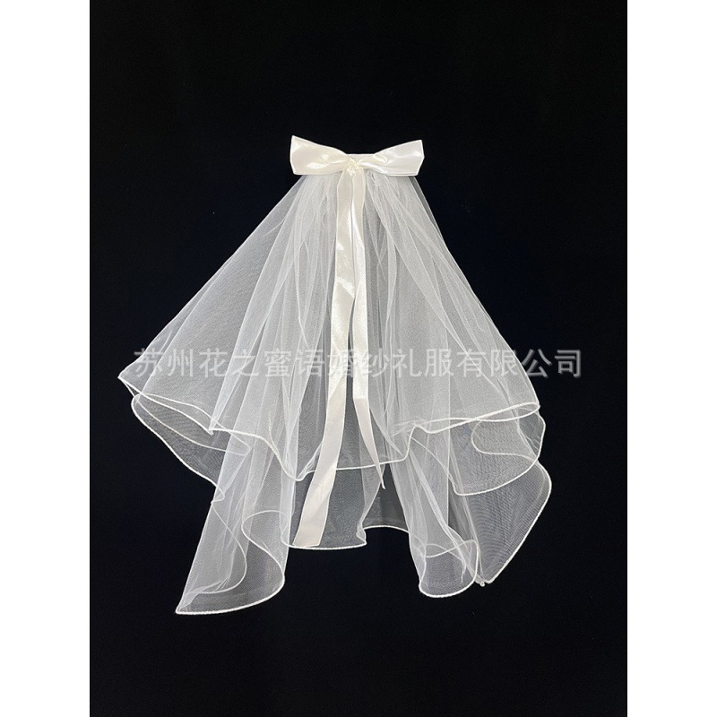 Veil internet celebrity photography props with light flash stall luminous double-layer headdress children's white mesh bow