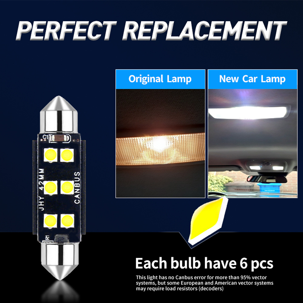 Car Led Roof Light Double Tip 3030 6Smd Constant Current High Brightness Canbus Decoding Reading Light C5W License Plate Light