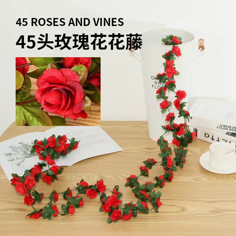 Cross-Border Amazon Artificial Rose Vine with 45 Double-Color Flower Heads, Peony Vine for Covering Unsightly Areas, Air Conditioning Soft Decoration