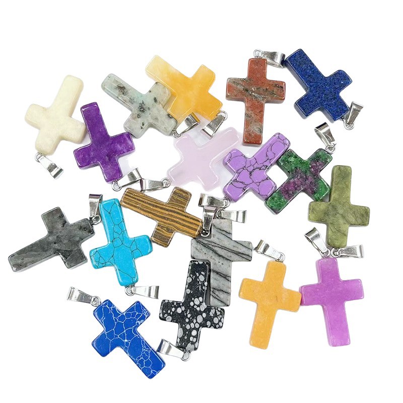 Foreign Trade Natural Stone Cross Pendant 18*25mm Crystal Agate Necklace Accessories DIY Jewelry Accessories Wholesale