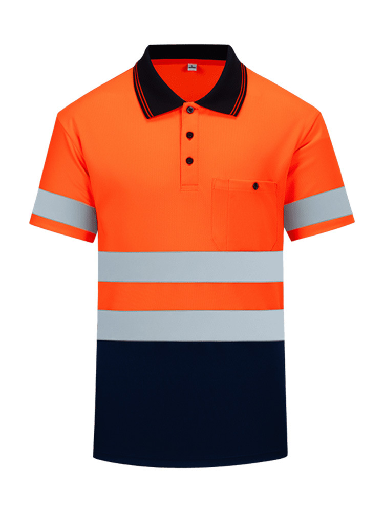 Cross-Border Reflective Short-Sleeved Polo Shirt Outdoor Lapel Pinhole Quick-Drying T-Shirt Work Clothes Custom Printed Logo