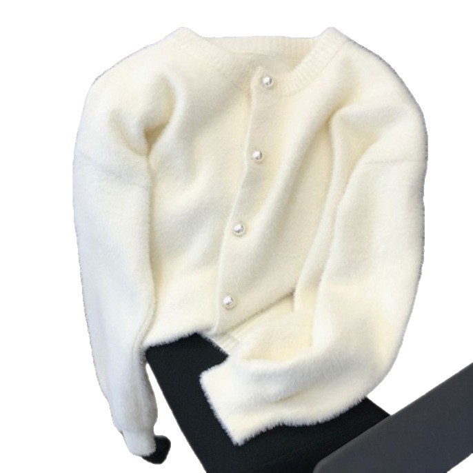 Cross-Border Imitation Mink Velvet Sweater Jacket for Women in Autumn and Winter New Style High-End Soft Versatile Loose Lazy Style Knitted Cardigan