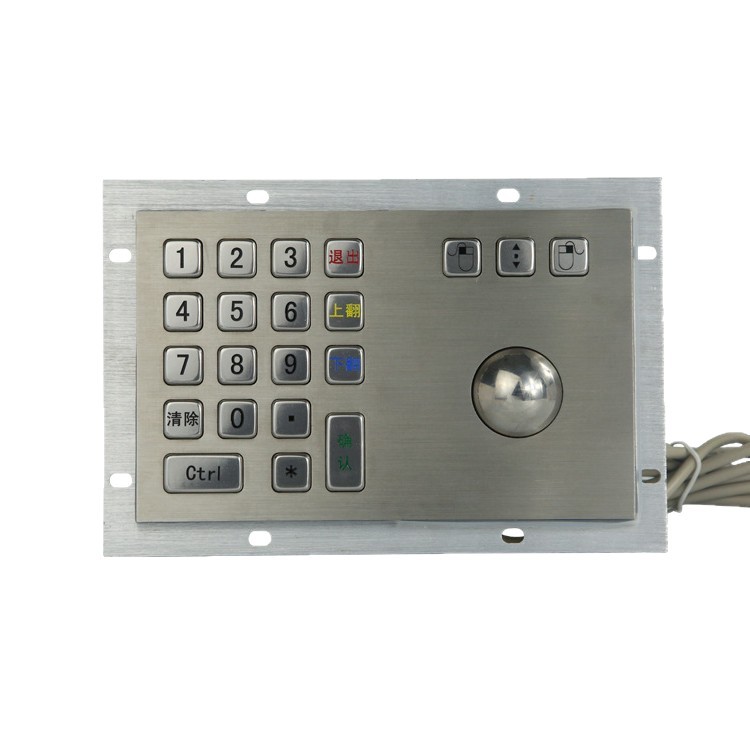 Dawo D-8305 Explosion-Proof Digital Keyboard with Trackball Mouse Stainless Steel Buttons Dustproof, Waterproof and Riot-Proof Equipment