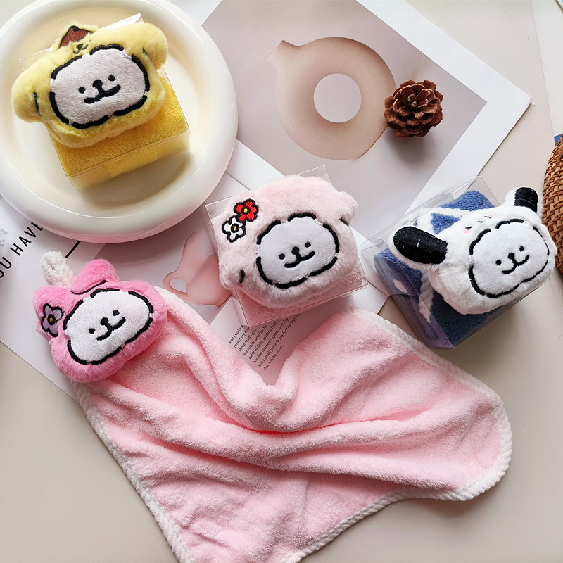 Cartoon Line White Dog Towel Hand Towel Hanging Towel Thickened Children's Face Towel Kindergarten Back Gift