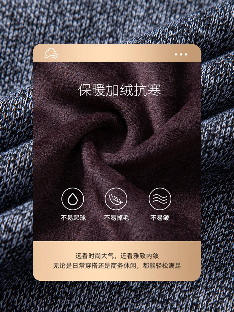 Middle-Aged and Elderly Dad's Knitted Knitwear Jacket Autumn and Winter Sweater Fleece-Lined Thickeneded Men's Grandpa Warm Top Clothes