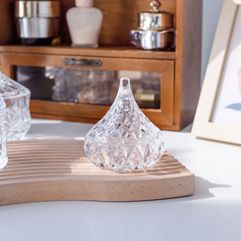 [Internet Celebrity Recommendation] Glass Pine Nut Water Drop Candy Jar with Lid Crystal Degaussing Bowl Jewelry Box Decoration