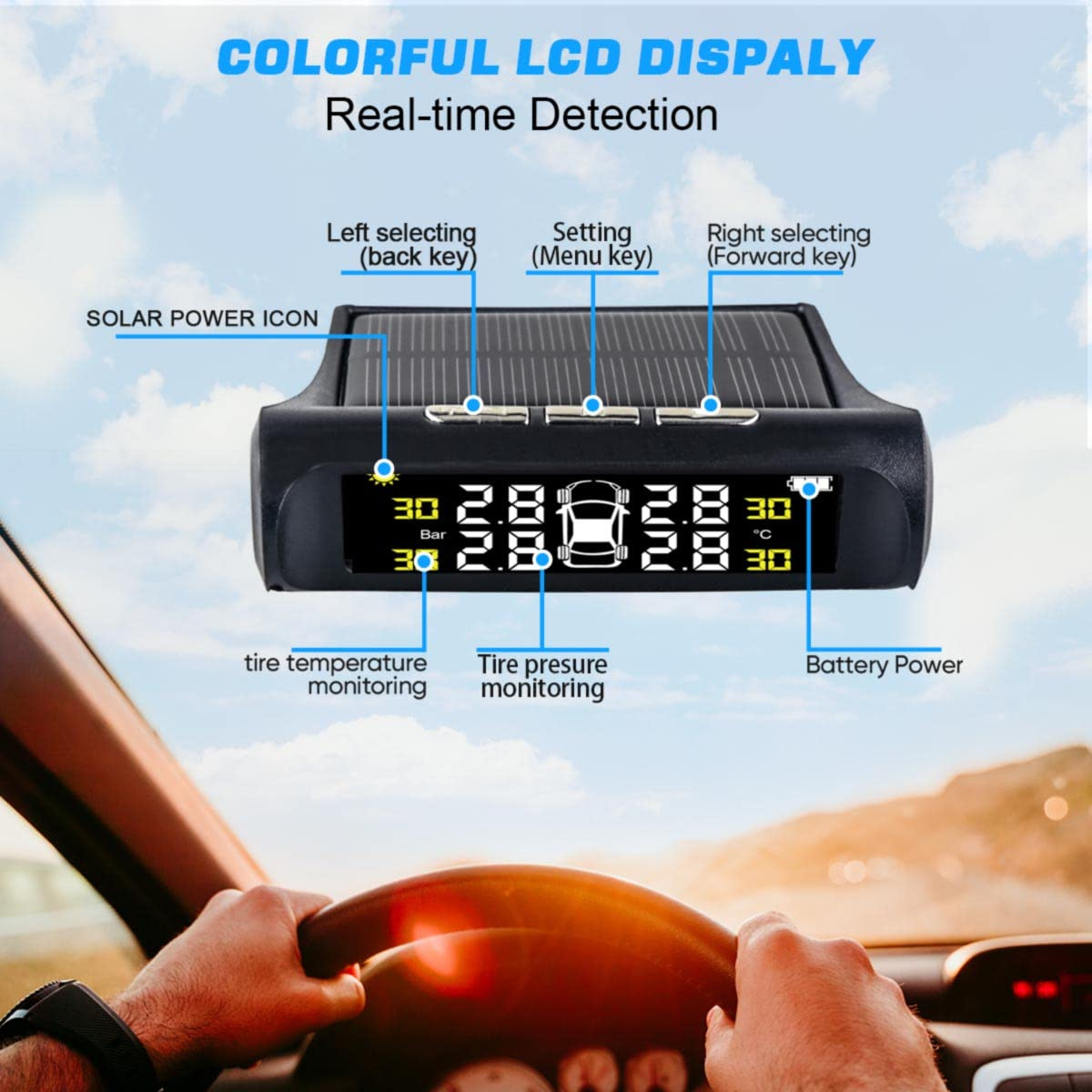 T1 Car Tire Pressure Tpms External Built-In Wireless Solar Pressure Sensor Tire Pressure Detection Monitor