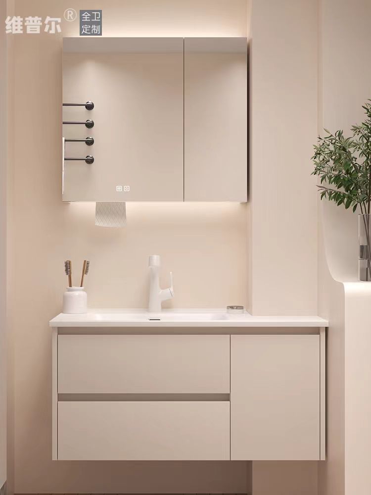 Cream-Style Cut-Angle Slate Ceramic Integrated Basin Smart Bathroom Cabinet Combination Wash Basin Washstand Bathroom
