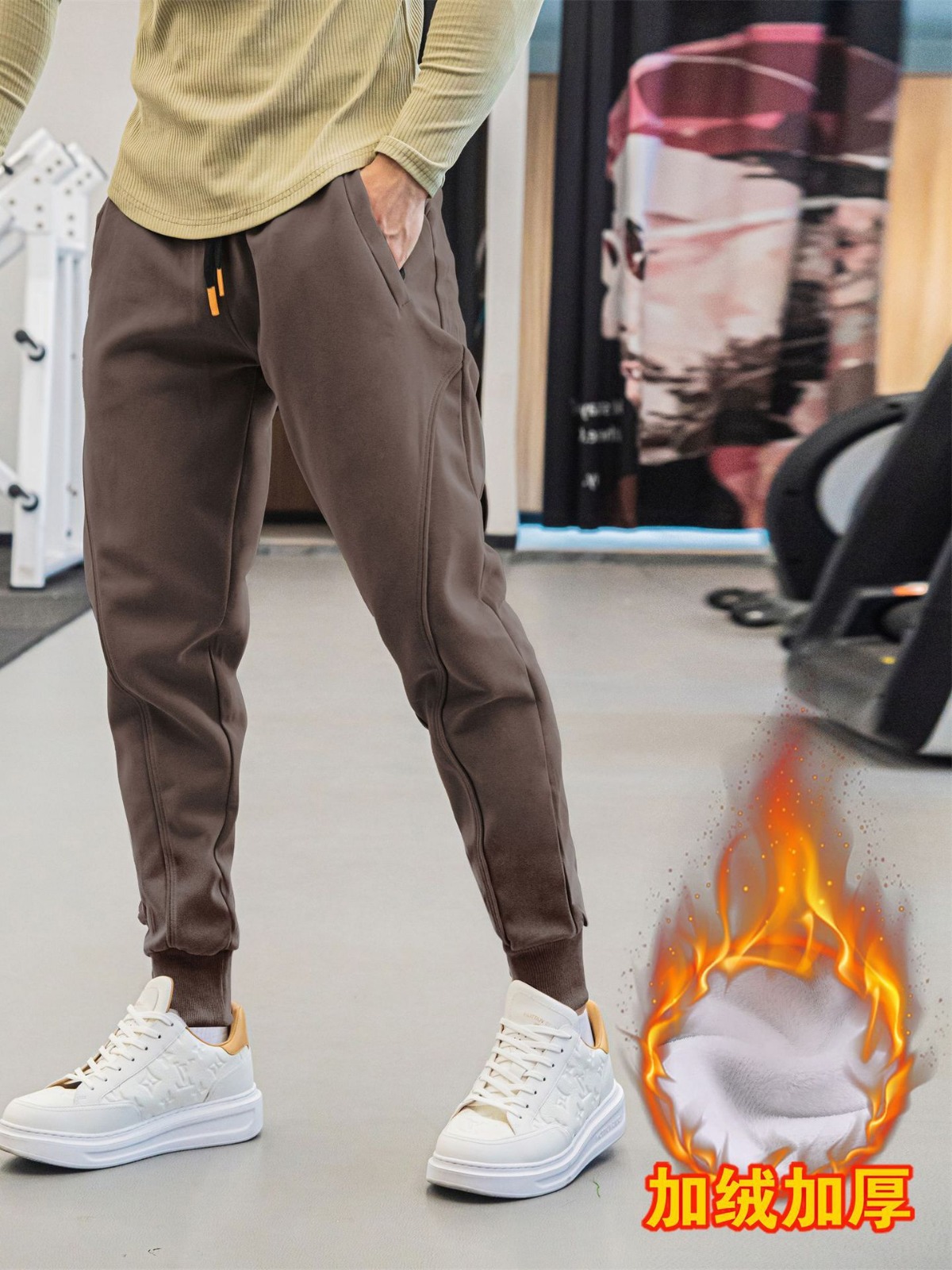 2023 New Winter Slim Fit Leggings Sweatpants Men's Velvet Casual Pants for Outer Wear Trendy Brand Outdoor Sports to Heattech