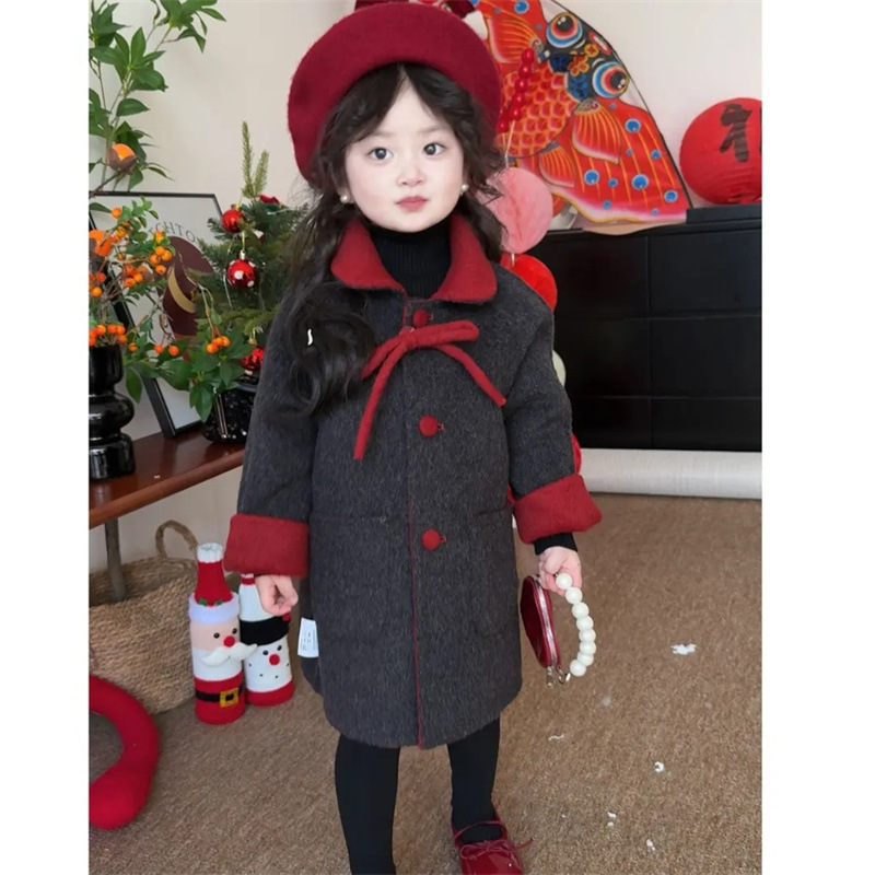 [Sweet Little Chef] Girls' Coat Autumn/Winter 25 New Style Children's Reversible Woolen Coat Mid-Length Korean Style
