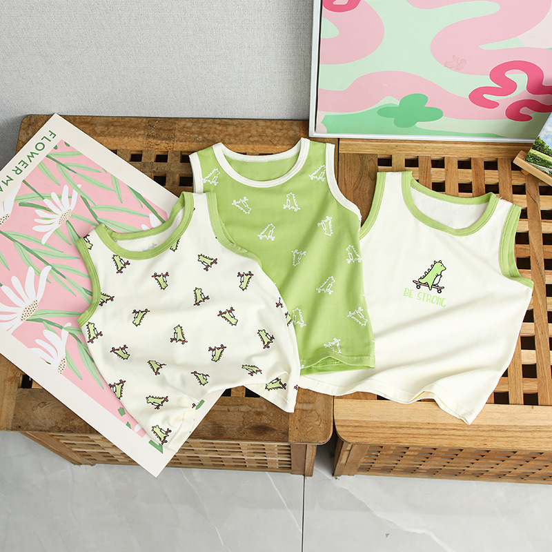 Children's Cotton Lycra Vest Summer Thin Cartoon Printed Children's Boys' and Children's Sleeveless Base Shirt