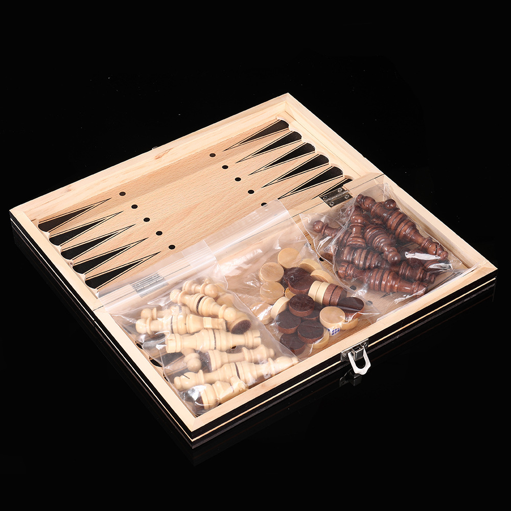 Factory direct wooden magnetic chess 3 in 1 set portable foldable educational competitive board game toys