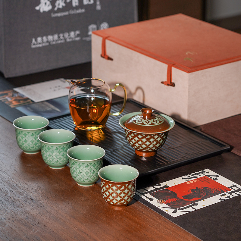 Horse Brings Wealth Copper Coin Kung Fu Tea Set High-End Teapot Tea Cup Travel Set Souvenir 2026