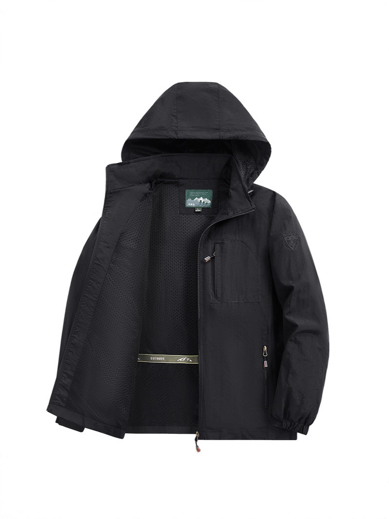 男士春秋季运动夹克休闲中老年可脱卸帽防风防水工装机能外套上衣