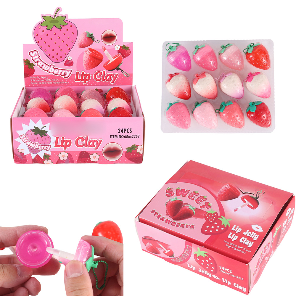 Клубничный бальзам для губ Увлажняющий и осветляющий линии губ База для помады Подвеска Клубничная губная грязь Фруктовый ароматированный блеск для губ