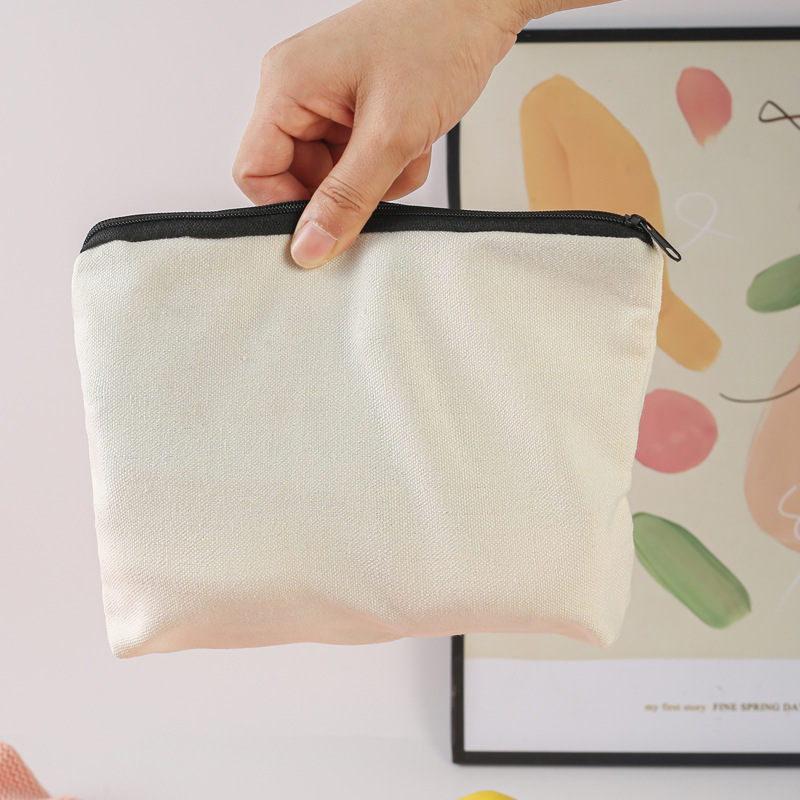 Canvas Pencil Bag Wholesale Student Large Capacity Blank Lipstick Cosmetics Storage Bag Simple Coin Bag Zipper Bag