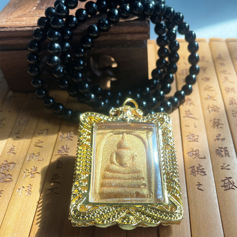 genuine goods Thailand Original Buddha Brand Universal Men's and Women's Hanging Chain Metal Alloy Electroplated Sand Gold Double-sided Carved Color Preservation Necklace