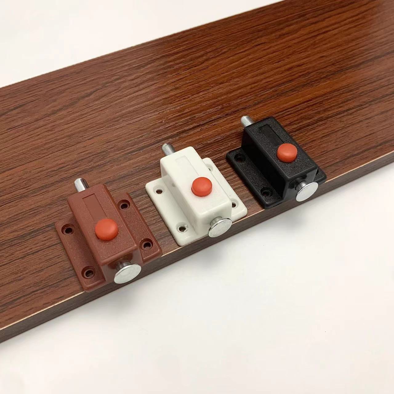 Thickened furniture hardware plastic automatic button latch with cover cabinet door automatic plastic spring latch manufacturers