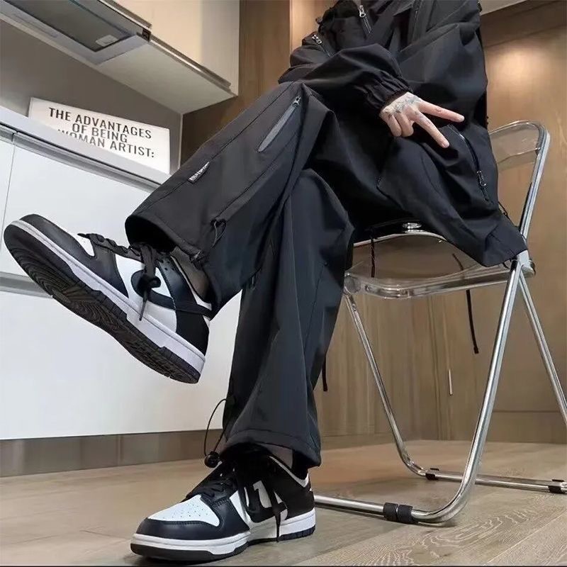 Водонепроницаемые брюки из софтшелла для мужчин, весенний модный стиль, американский функциональный стиль, свободные черные прямые брюки