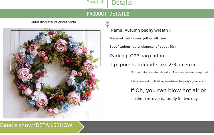 Large wreath 53cm 22 inch artificial flower wreath hanging decoration door decoration wall decoration Amazon AliExpress supply