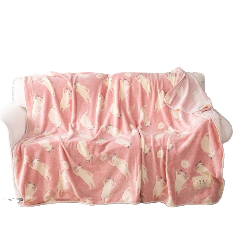 Spring and Summer Kidsren's Cute Cat Coral Velvet Blanket Office Nap Blanket Cover Blanket Single Dormitory Cover Sofa Blanket
