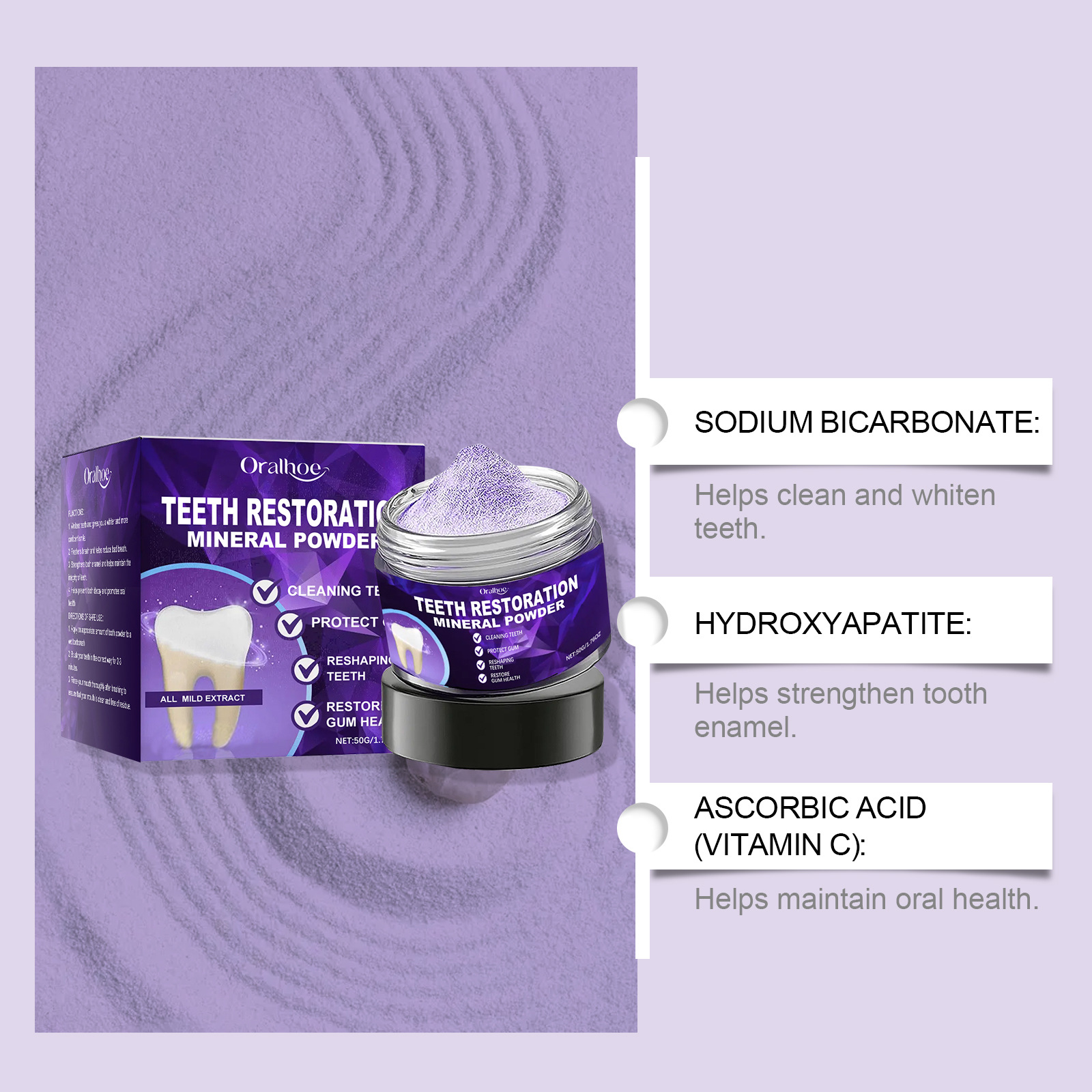 Oralhoe Tooth Powder Teeth Cleaning Long-Lasting Enjoy Fresh Protect Tooth Enamel Anti-Moth Oral Care Tooth Powder