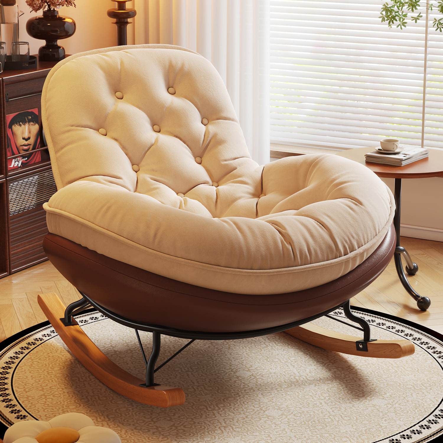 Penguin Rocking Chair, Lazy Sofa, Balcony Home Nap, Leisure Lounge Chair, Living Room Bedroom Eggshell Rocking Chair