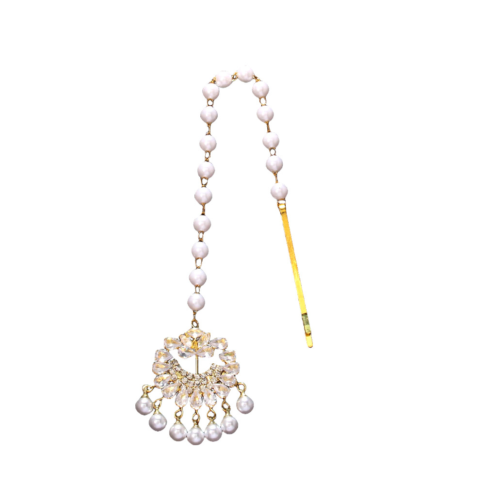 Indian traditional pearl eyebrow pendant headdress ethnic exotic style diamond hair chain personalized stage performance bride hair accessories