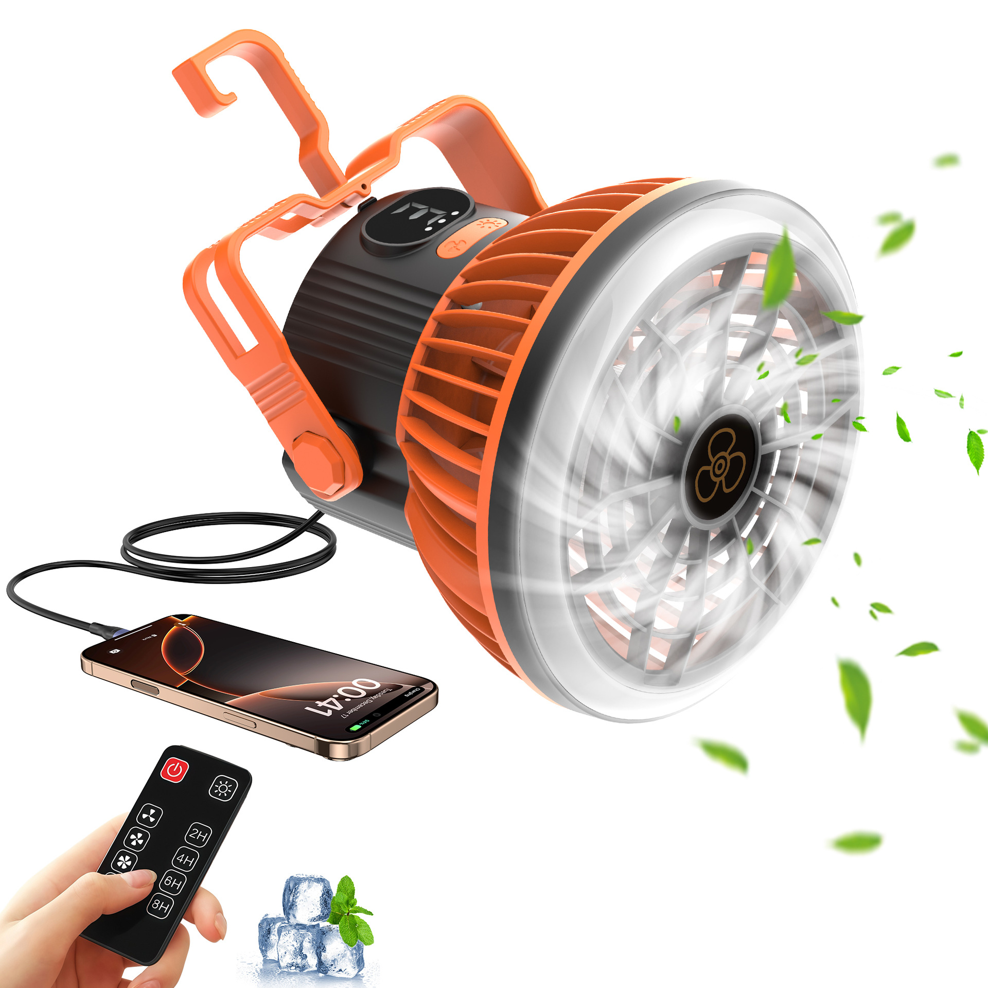 Cross-Border Outdoor Camping Fan USB Rechargeable Lighting Digital Display Dormitory Tent Ceiling Fan Portable Camping Fan Light