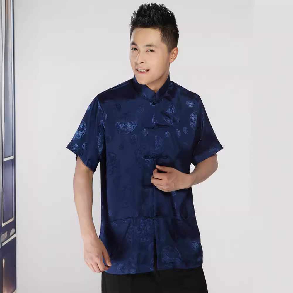 Summer Men's Men's Tuanlong Business Casual Short-sleeved Tang Suit Silk Traditional Culture Clothes Tang Suit