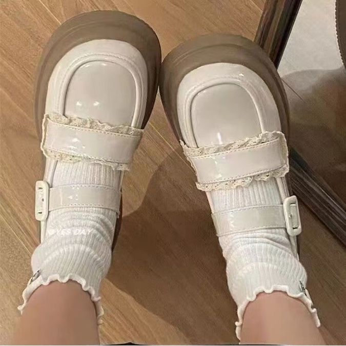 Round-Toe White High-Quality Thick-Soled Small Leather Shoes for Women 2025 New Summer Retro French Mary Jane Shoes