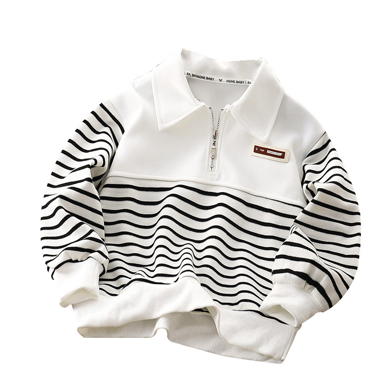 Children's Sweatshirt 2025 Spring and Autumn New Arrival Boys' Half Zip Sweatshirt Korean Style Striped Lapel Round Neck Sweatshirt