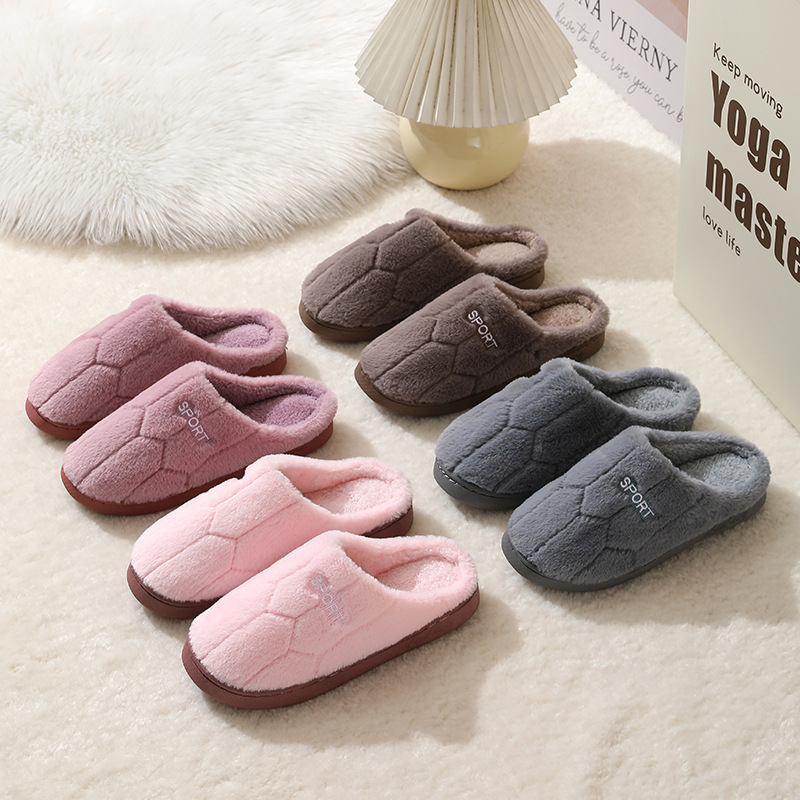 New Cotton Slippers for Couples Plush Winter Home Thick-Soled Warm Furry Slippers for Men and Women Non-Slip Home Indoor Cotton Shoes