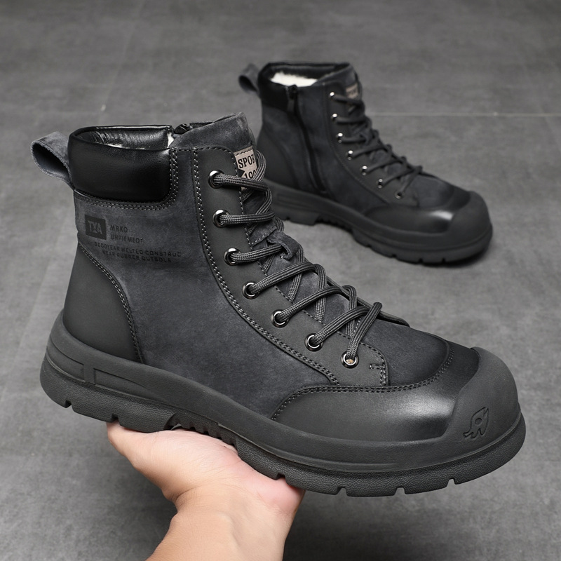 Осенние и зимние мужские ботинки из натуральной кожи, британский стиль, шершавая подкладка, модные средне-высокие ботинки с кожей и мехом